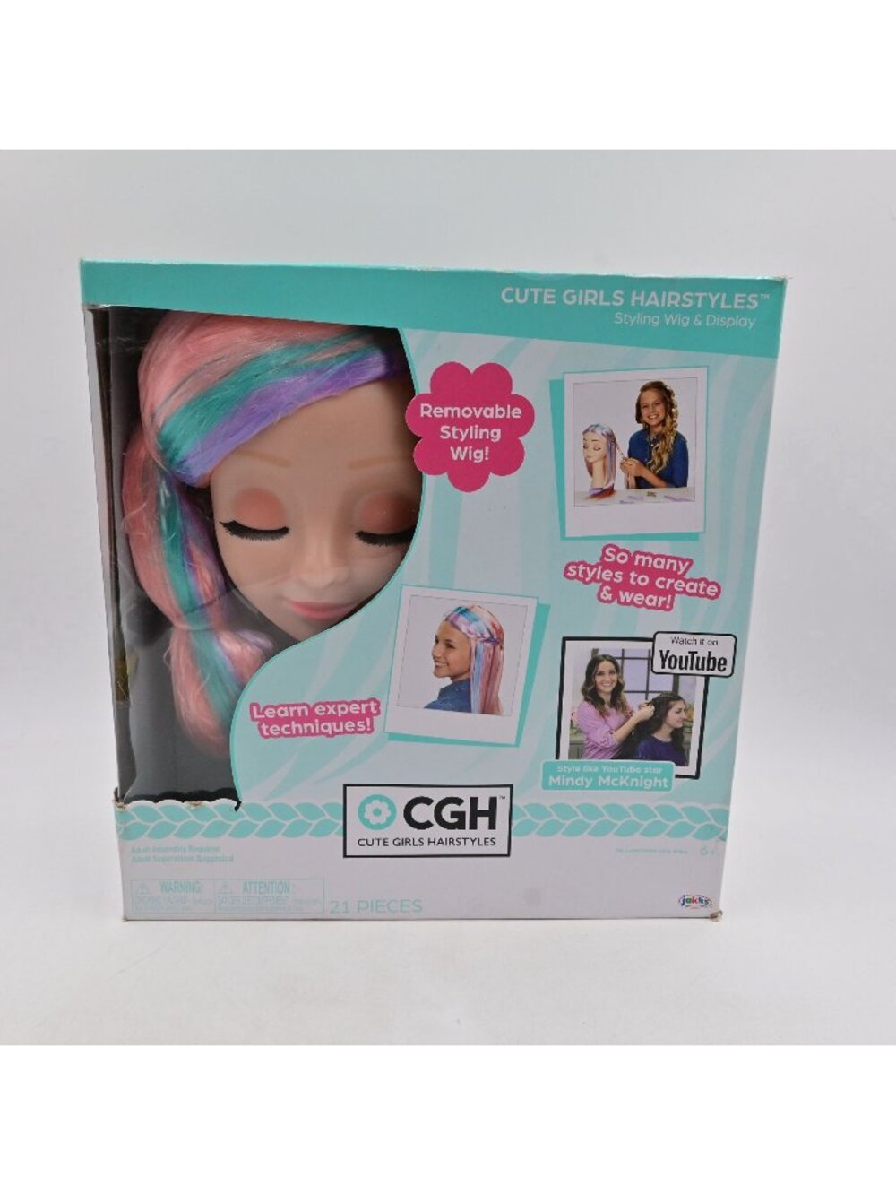 CGH Cute Girls Hairstyles Wig with Styling Head - Straight Multi-Color Hair
